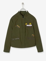 Army Jacket for Girls green dark solid with design