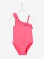 Asymmetrical Swimsuit for Girls pink bright solid