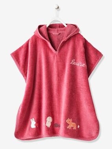 Bath Poncho,  Owl pink medium solid with desig