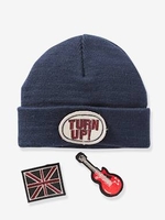 Beanie with Detachable Patches for Boys blue dark solid with design