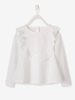 Blouse with Broderie Anglaise for Girls pink light solid