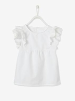 Blouse with Broderie Anglaise Ruffles for Girls white light solid