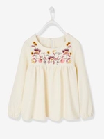 Blouse with Embroidered Flowers,  for Girls white medium solid with design