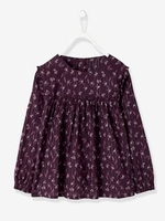 Blouse with Flower Print,  for Girls purple dark all over printed