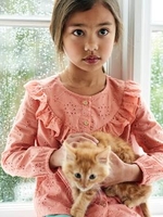 Blouse with Ruffles in Broderie Anglaise for Girls orange medium solid