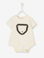 Bodysuit T-shirt with Lion Motif in Relief for Babies white medium solid
