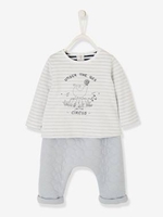 Bodysuit Top + Fleece Trouser Ensemble for Newborn Babies blue medium solid with design