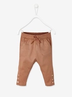 Canvas Trousers with Elasticated Waistband for Baby Girls brown light solid