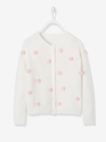Cardigan with Pompoms for Girls white light solid with design