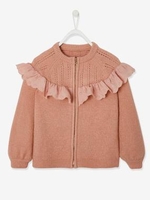 Cardigan with Zip & Ruffle in Broderie Anglaise for Girls light pink