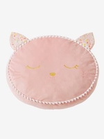 Cat Cushion in Velour pink medium solid with desig