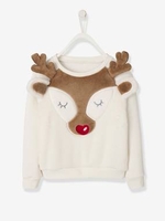 Christmas Sweatshirt with Plush Reindeer Head for Girls white light solid with design