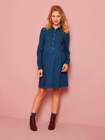 Denim Maternity Dress with Beads blue dark solid with design