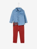 Denim Shirt & Trousers with Belt Outfit for Babies denim blue