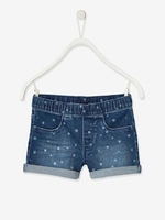 Denim Shorts with Stars Print for Girls blue dark solid