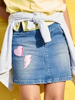 Denim Skirt with Sequinned Patches,  for Girls blue dark wasched