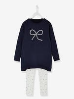 Dress + Leggings Outfit for Girls blue dark solid with design