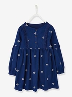 Dress with Embroidered Ethnic Motif for Girls blue dark solid with design