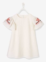 Dress with Iridescent Stripes & Embroidered Sleeves,  for Girls white light striped