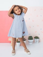 Dress with Ruffle & Embroidered Butterflies for Girls white light striped