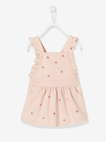 Dress with Straps & Flower Embroidery for Baby Girls pink light all over printed