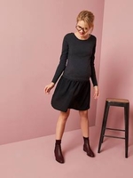 Dual Fabric Maternity & Nursing Dress black dark solid