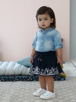 Embroidered Skirt with Giraffe Motif for Baby Girls blue dark solid with design