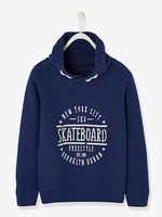 Fancy Knit Jumper with Crossover Collar,  for Boys blue dark solid with design