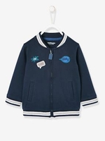 Fleece Bomber-Type Jacket for Babies blue dark solid with design