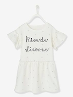Fleece Dress with Iridescent Stripes for Girls white light solid with design