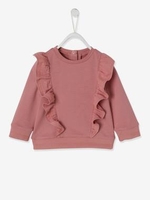 Fleece Sweatshirt with Ruffle,  in Cotton Gauze,  for Babies dark pink