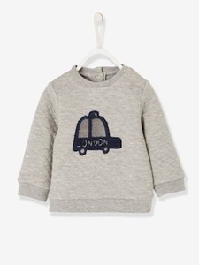 Fleece Sweatshirt with Topstitching for Baby Boys black dark solid with design