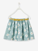 Full Circle Skirt with Floral Print & Belt for Girls green medium all over printed