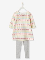 Funky Striped Dress + Leggings Ensemble for Girls pink medium solid with desig