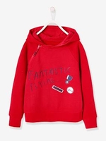 Hooded Sweatshirt in Brushed Fleece for Boys red dark solid with design