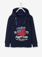 Hooded Sweatshirt with Fancy Zip Opening for Boys blue dark solid with design