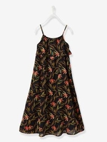 Long Dress with Flower Print,  for Girls black dark all over printed