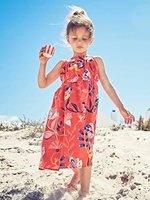 Long Dress with Flower Print,  for Girls blue dark all over printed