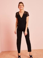 Long Maternity Jumpsuit black dark solid with design