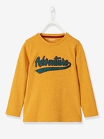 Long-Sleeved T-Shirt with Bouclé Inscription for Boys yellow medium solid wth design