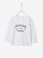 Long-Sleeved T-shirt with Inscription for Baby Girls white light solid with design