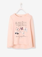 Long-Sleeved T-Shirt with Reversible Sequins for Girls pink light solid with design