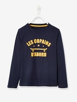 Long-Sleeved Top for Boys blue dark solid with design