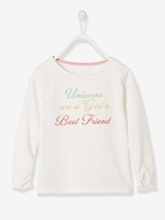 Long-Sleeved Top for Girls,  Inscription in Relief white light solid with design
