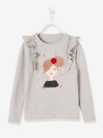 Long-Sleeved Top with Frills for Girls pink light solid with design