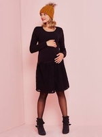 Maternity Dual Fabric Dress black dark solid with design