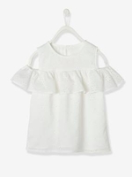 Off-the-Shoulder Blouse with Broderie Anglaise,  for Girls white light solid