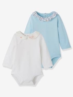 Pack of 2 Bodysuits with Fancy Collar for Newborns blue light two color/multicol