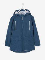 Parka with Hood & Striped Lining for Boys blue medium solid with design