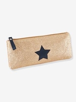 Pencil Case with Glittery Star for Girls beige medium solid with decor